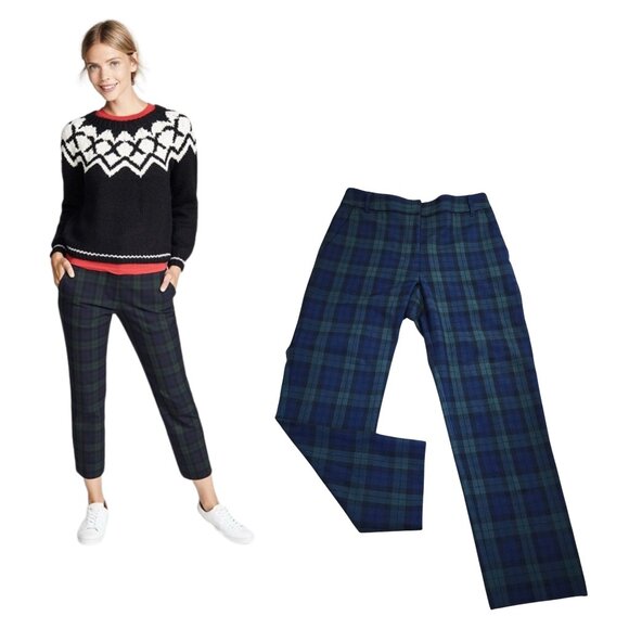 Velvet by Graham and encer Brenley Green, Blue Plaid Crop Women's Pants,  Size 8 - Picture 1 of 11